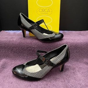 Circa by Joan & David Black/White Plaid and Patent T-Strap Dress Heel